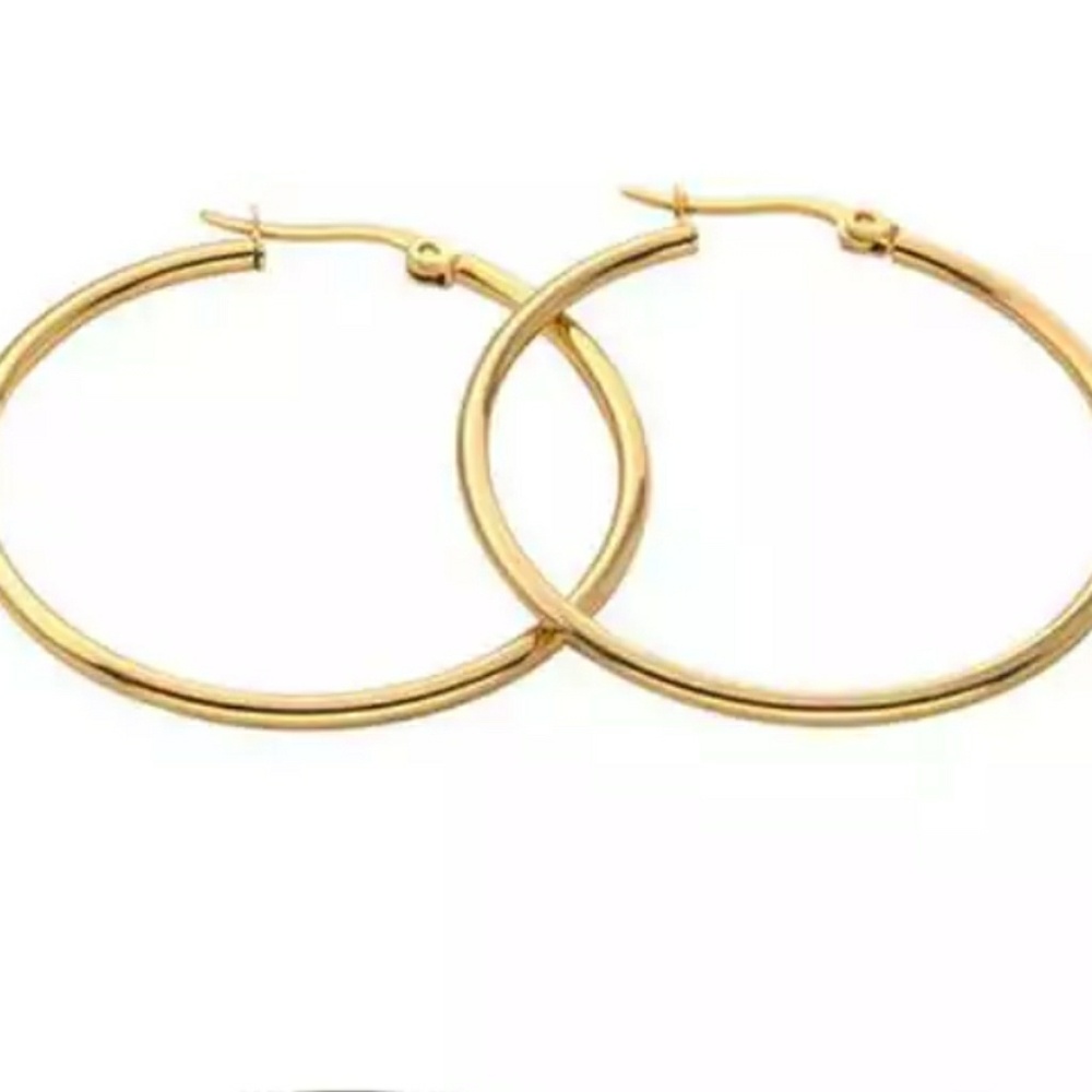 NEW Yellow Gold Tone 2" Round Circle Hoop Earrings - Picture 7 of 7